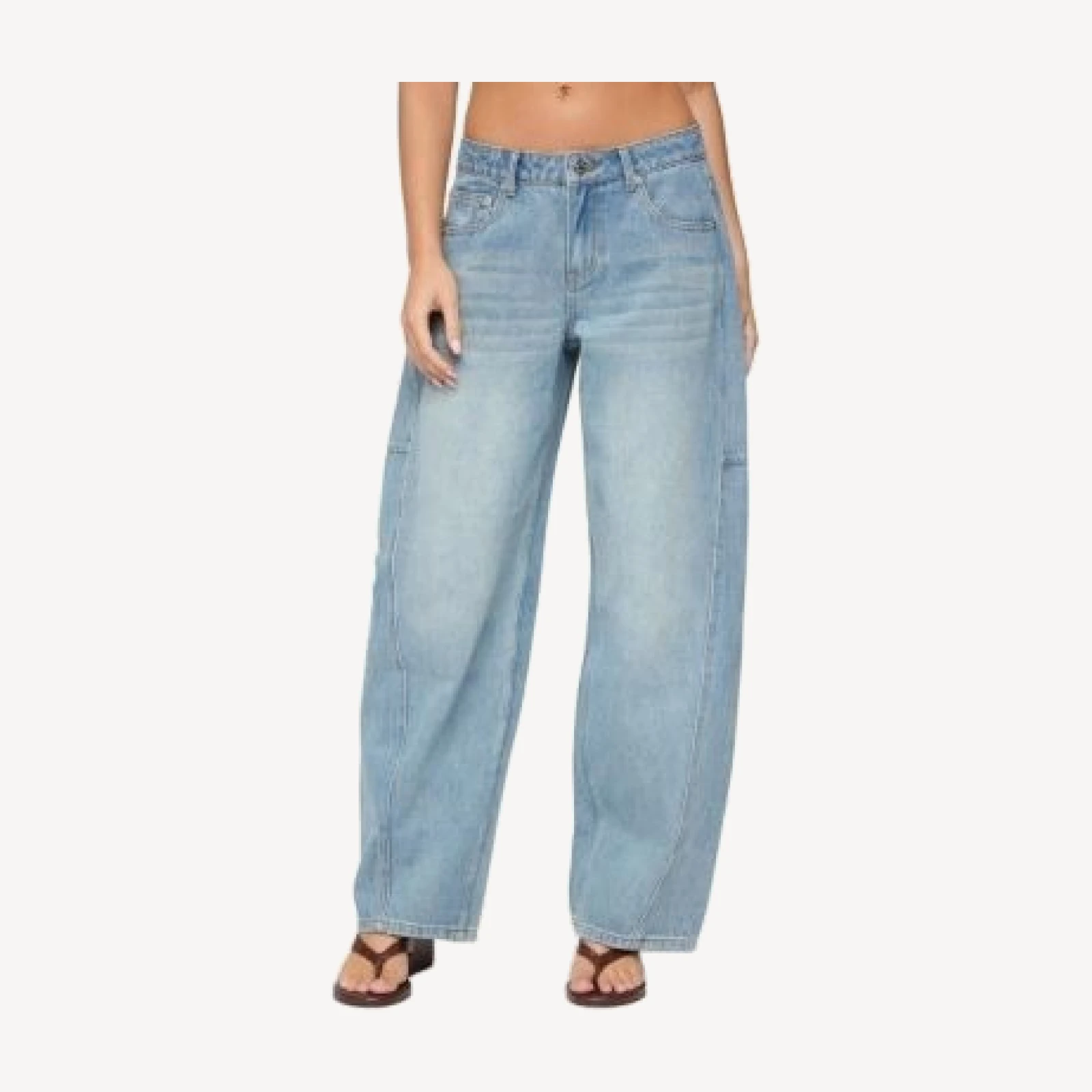Edikted Korie Barrel Leg Low Rise Light Rinse Wash Jeans