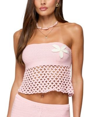Edikted Tahna Flower Strapless Crochet Top