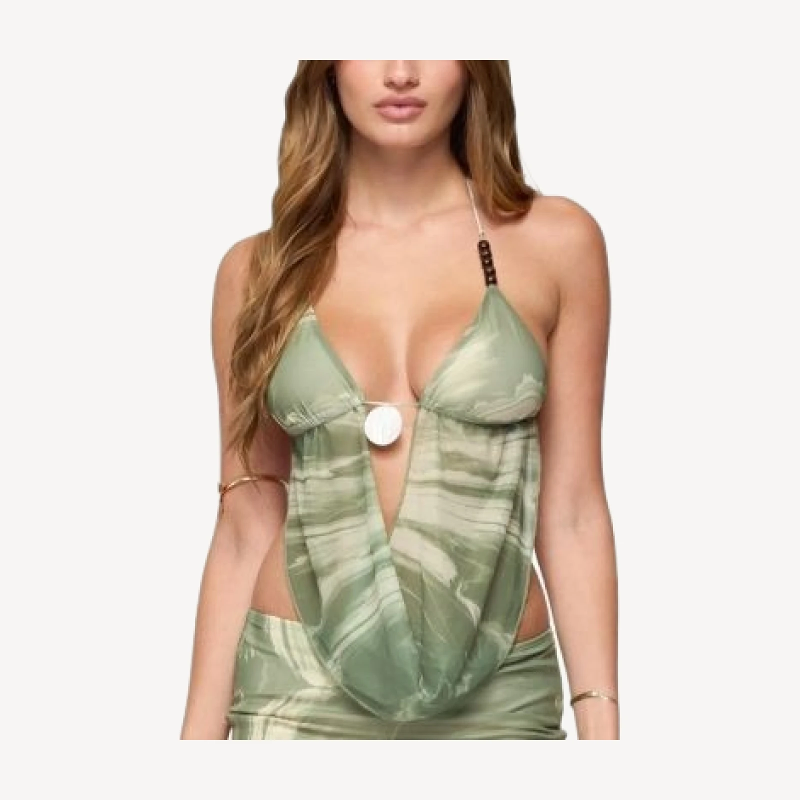 Edikted Kasen Printed Mesh Backless Halter Top