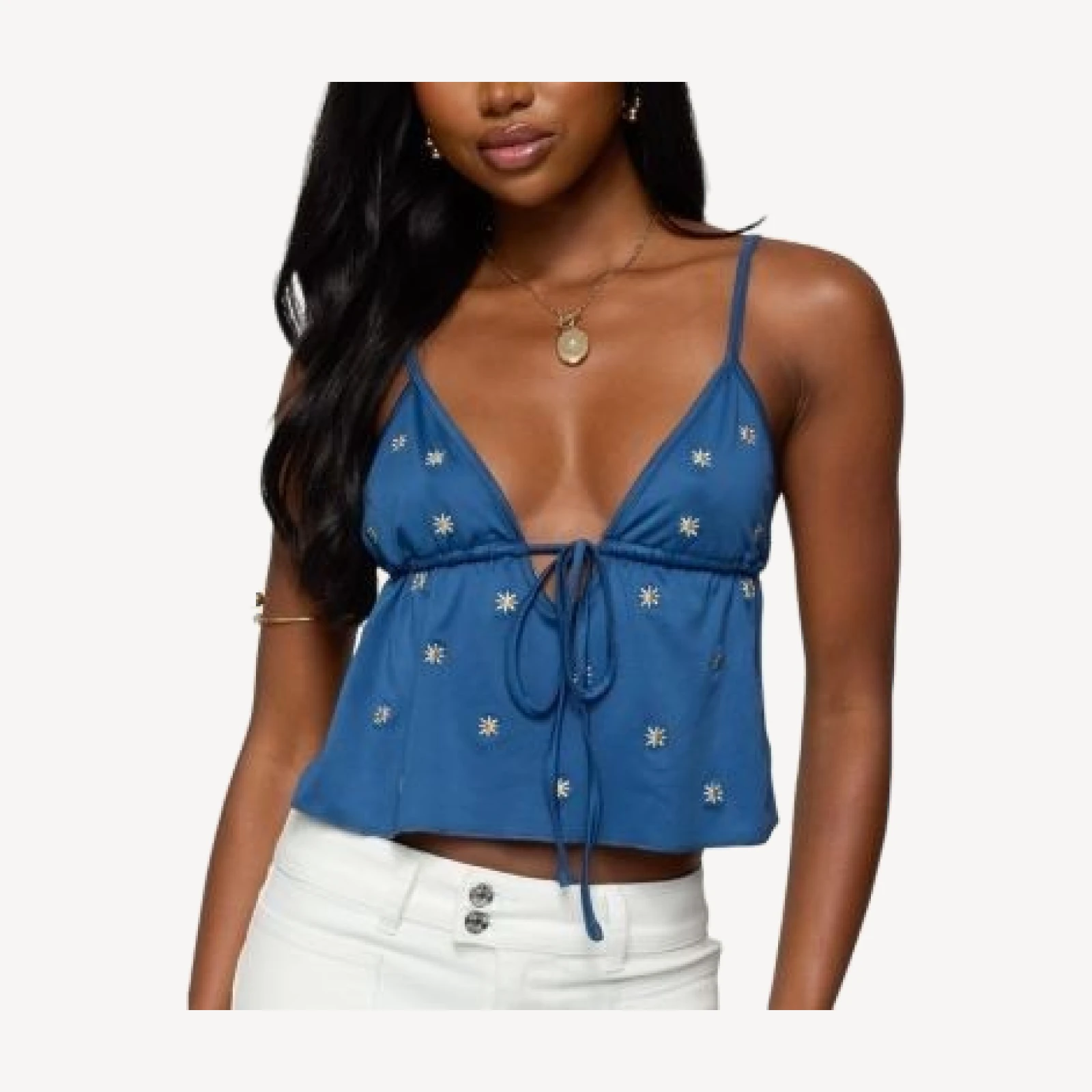 Edikted Soleil Embroidered Open Back Top