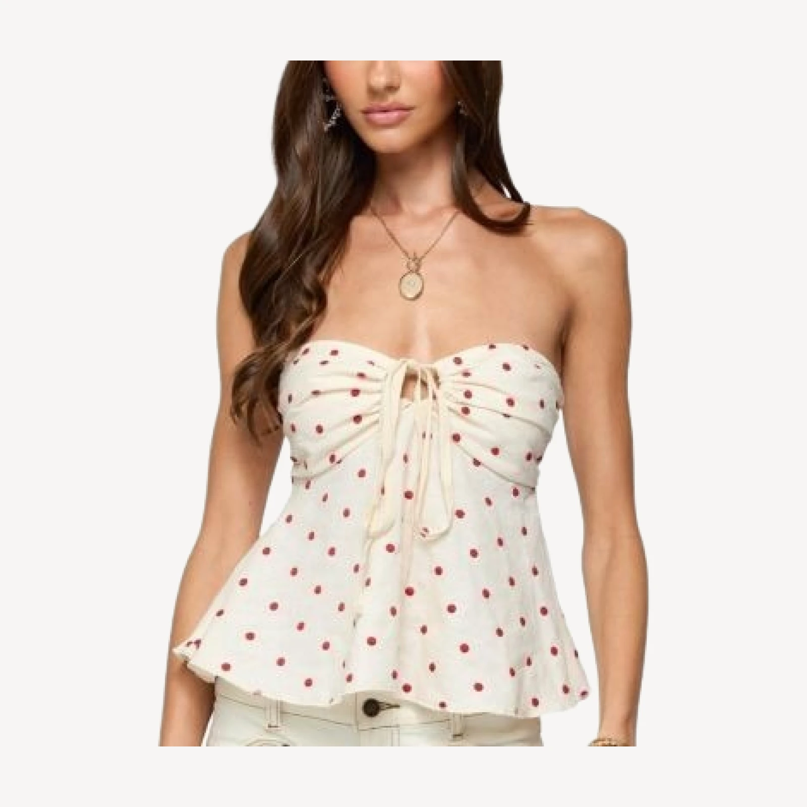Edikted Izzey Polka Dot Strapless Babydoll Top