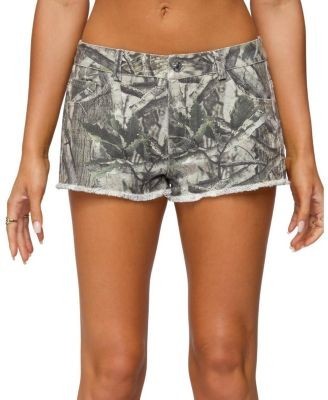 Edikted Joyce Camo Low Rise Denim Shorts