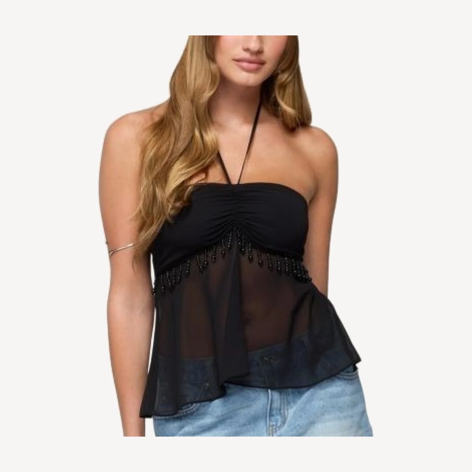 Edikted Sheer Chiffon Babydoll Halter Top
