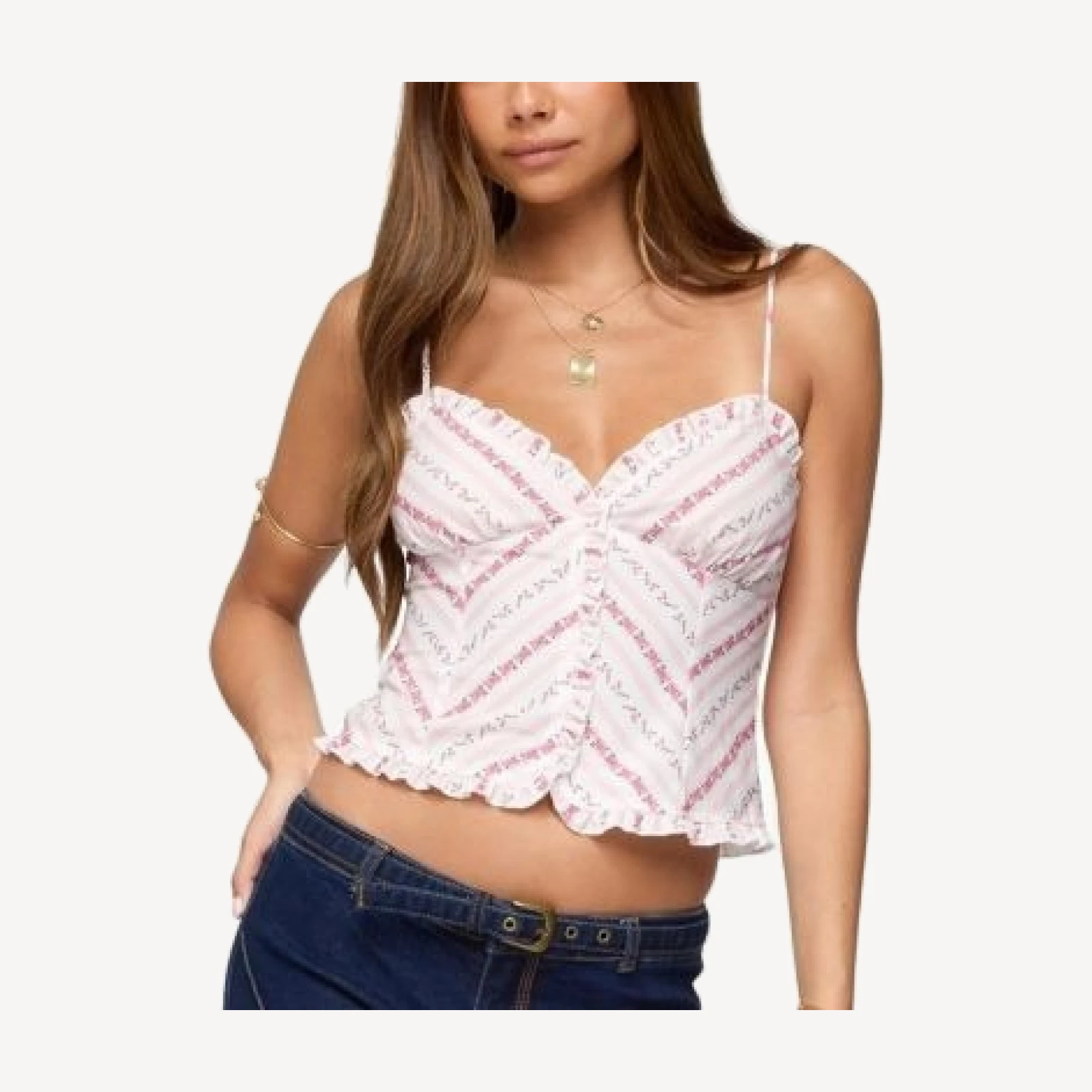 Edikted Alaine Floral Striped Ruffle Tank Top
