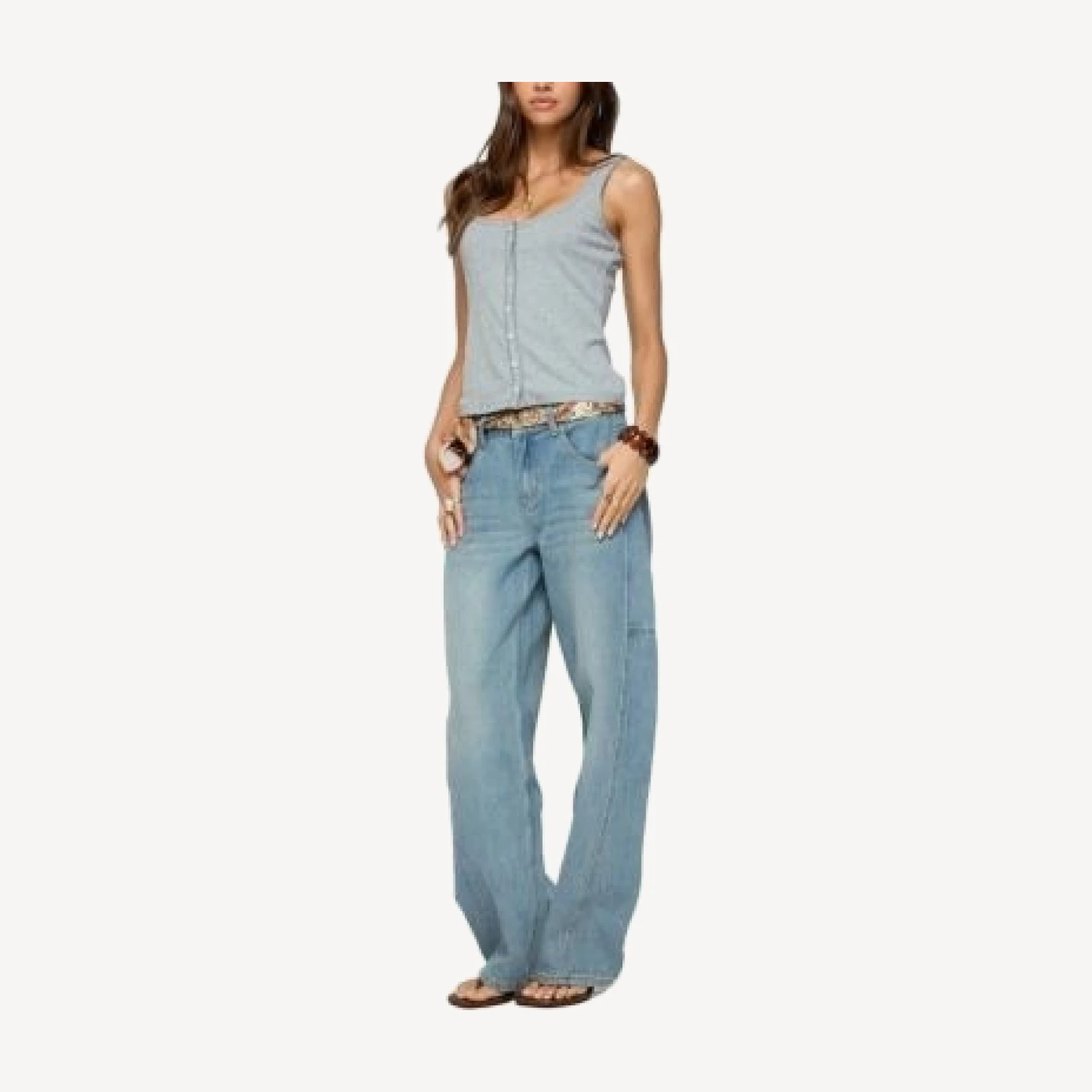 Edikted Gwenne Pointelle Button Up Tank Top