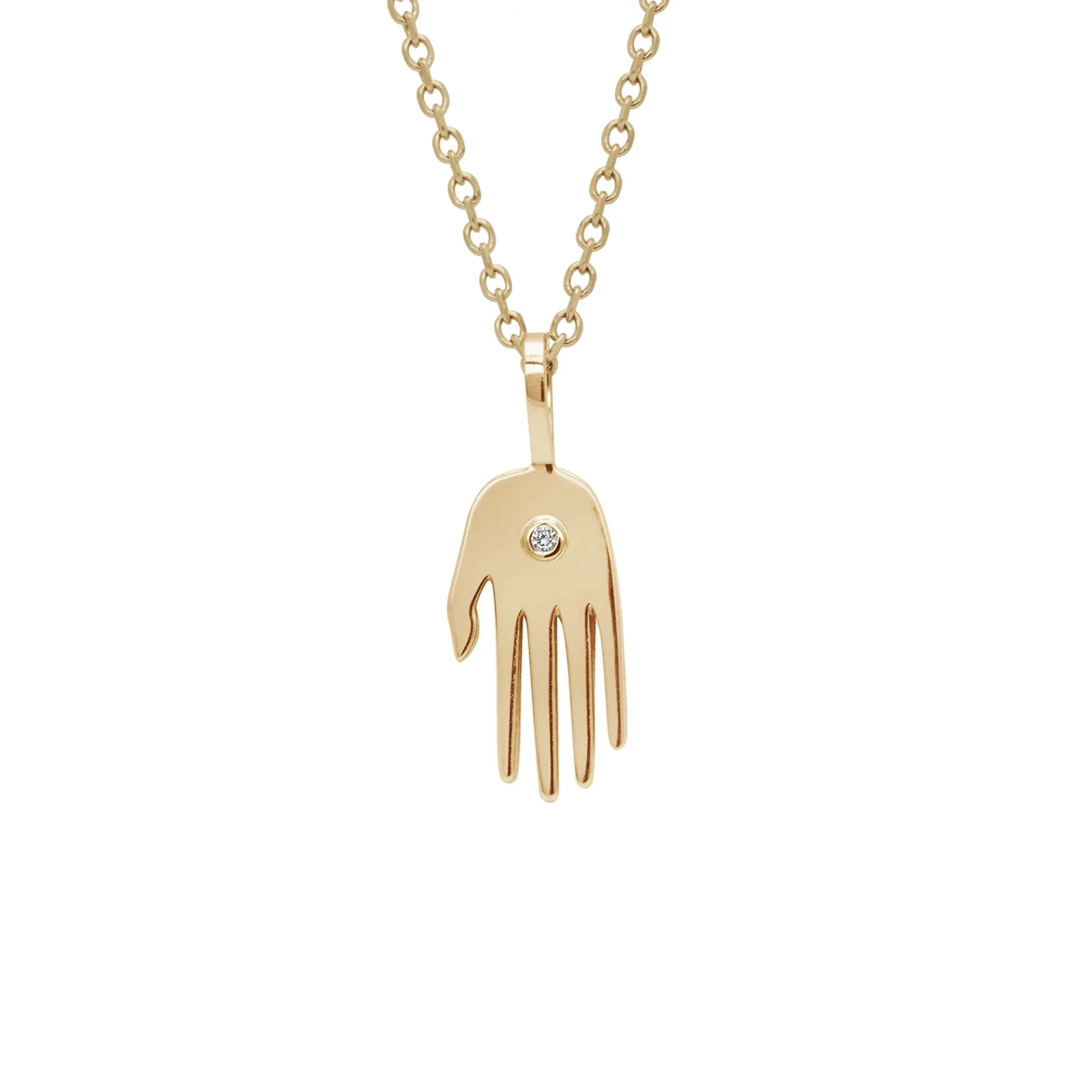 Petit Hand Talisman Necklace - 14k Yellow Gold & White Diamond