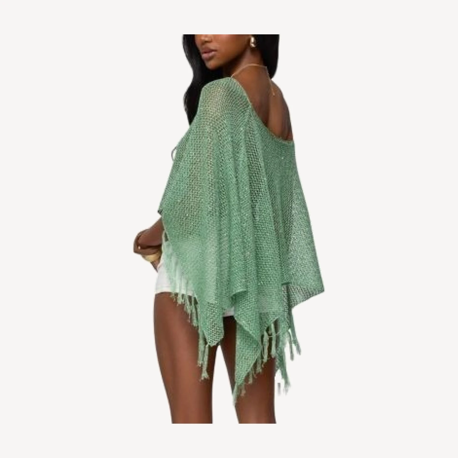 Edikted Sequin Fringe Knit Poncho