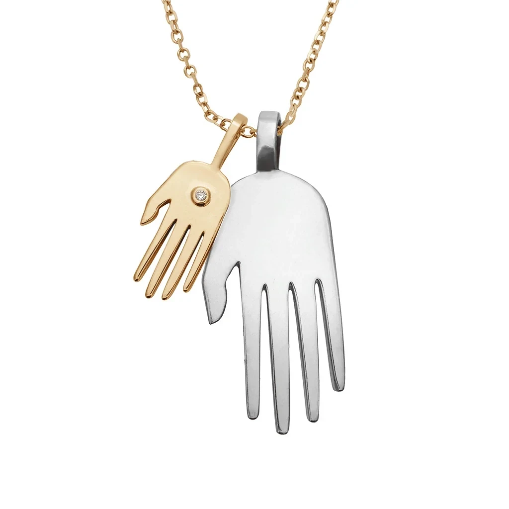 Mother Talisman Suite Necklace - Sterling Silver, Yellow Gold & White Diamond