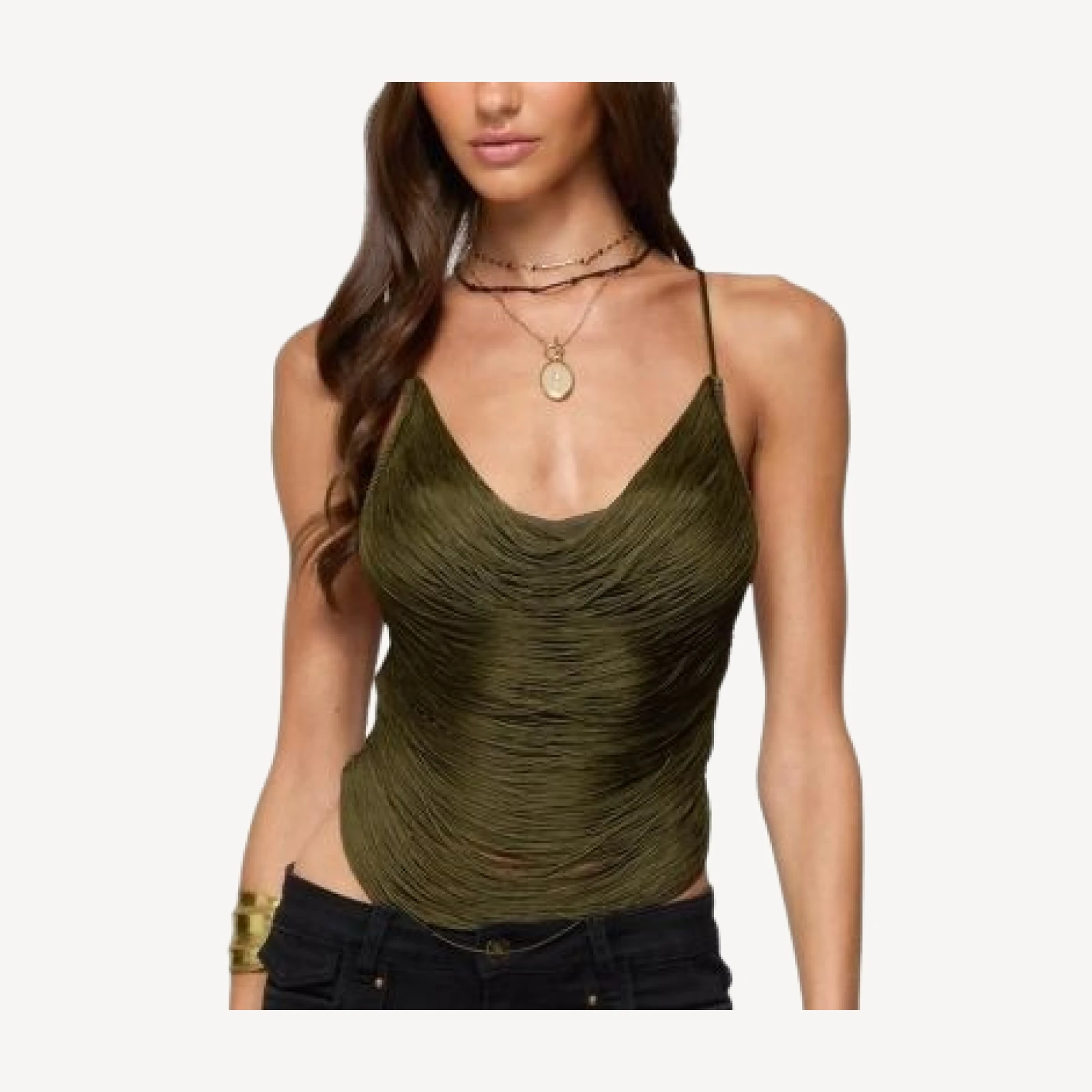 Edikted Elenie Fringed Cowl Neck Top