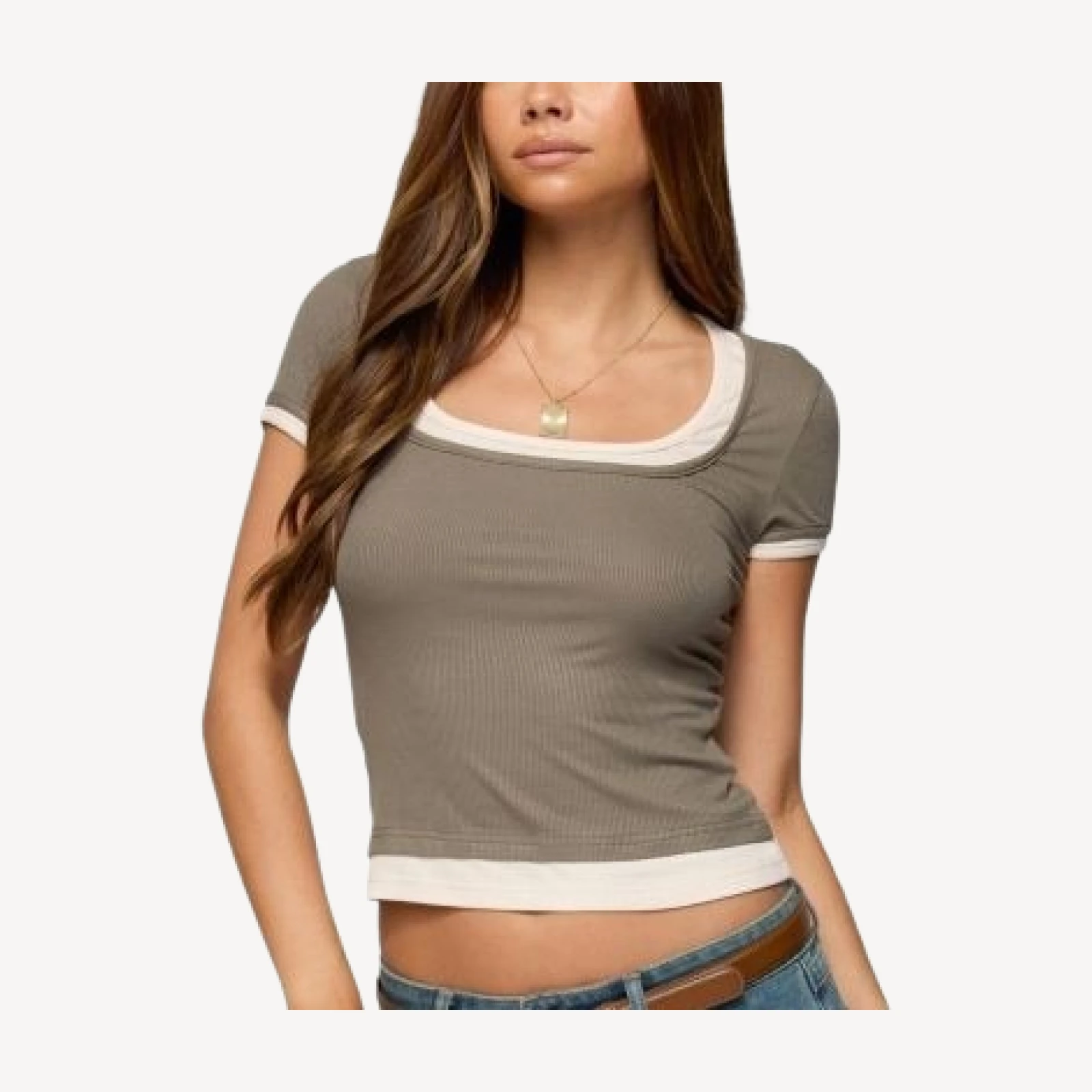 Edikted Saige Contrast Layered Ribbed T Shirt