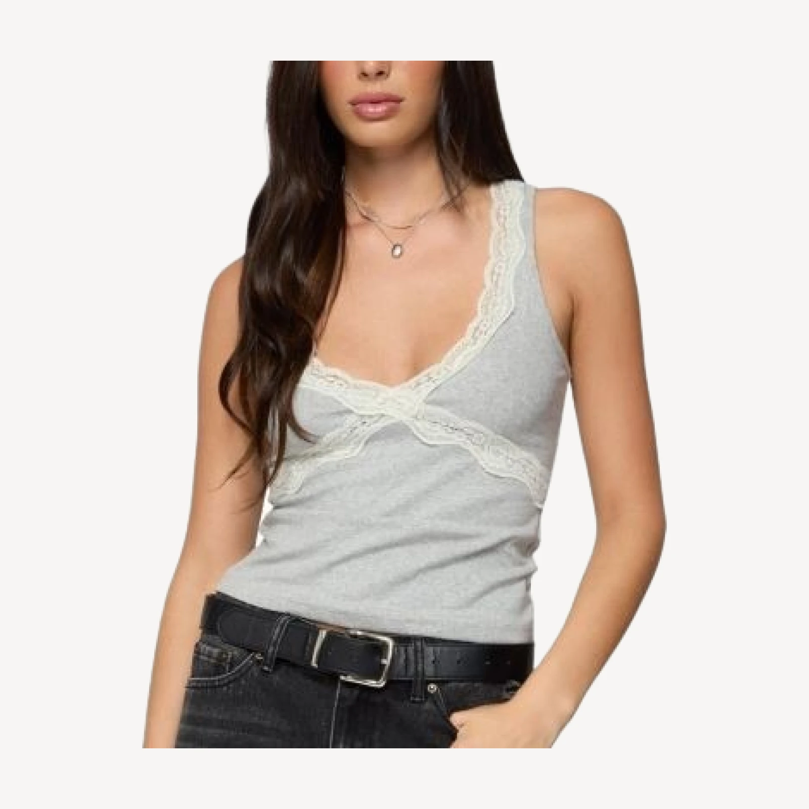 Edikted Oriana Contrast Lacey V Neck Top