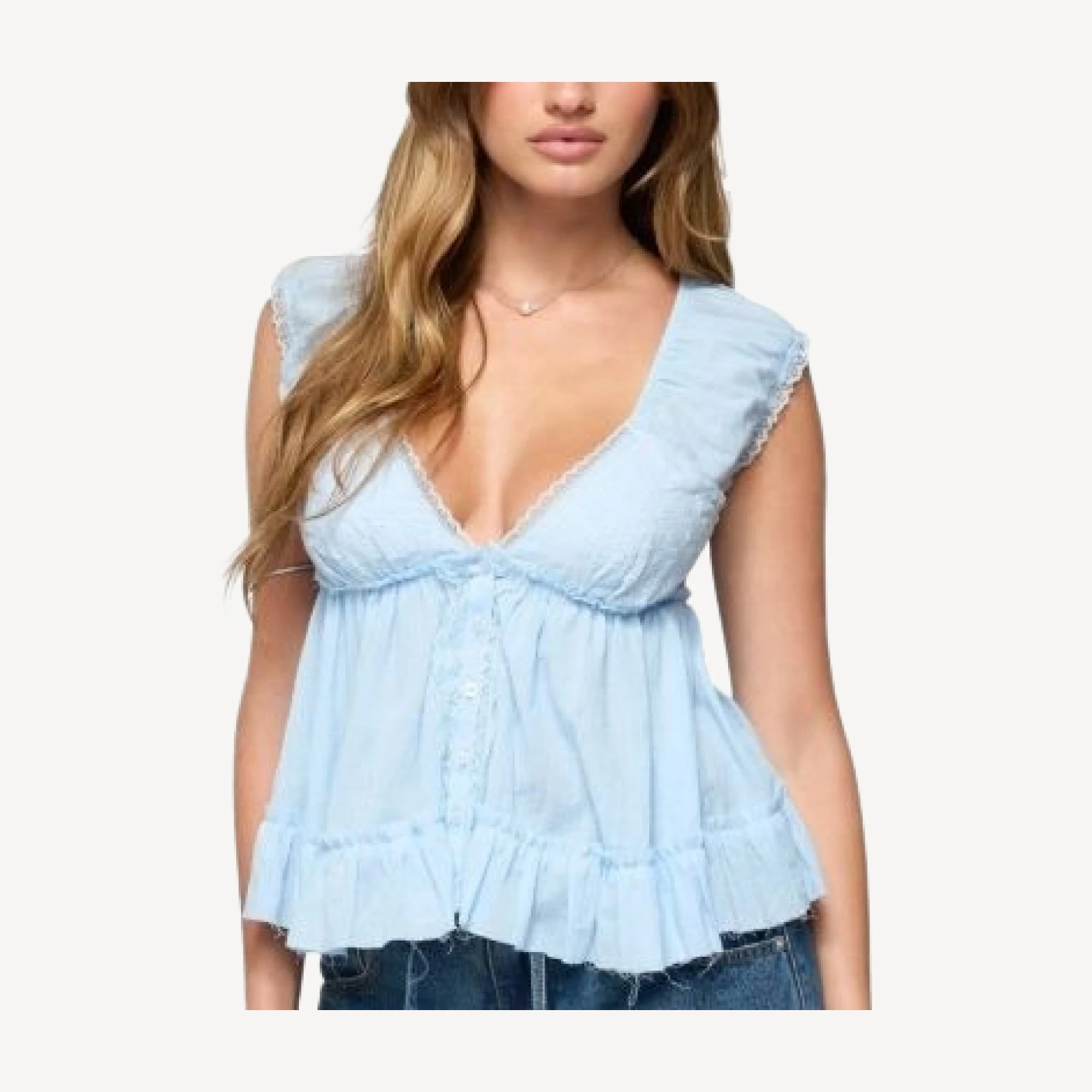 Edikted Gizelle Cotton V Neck Babydoll Top