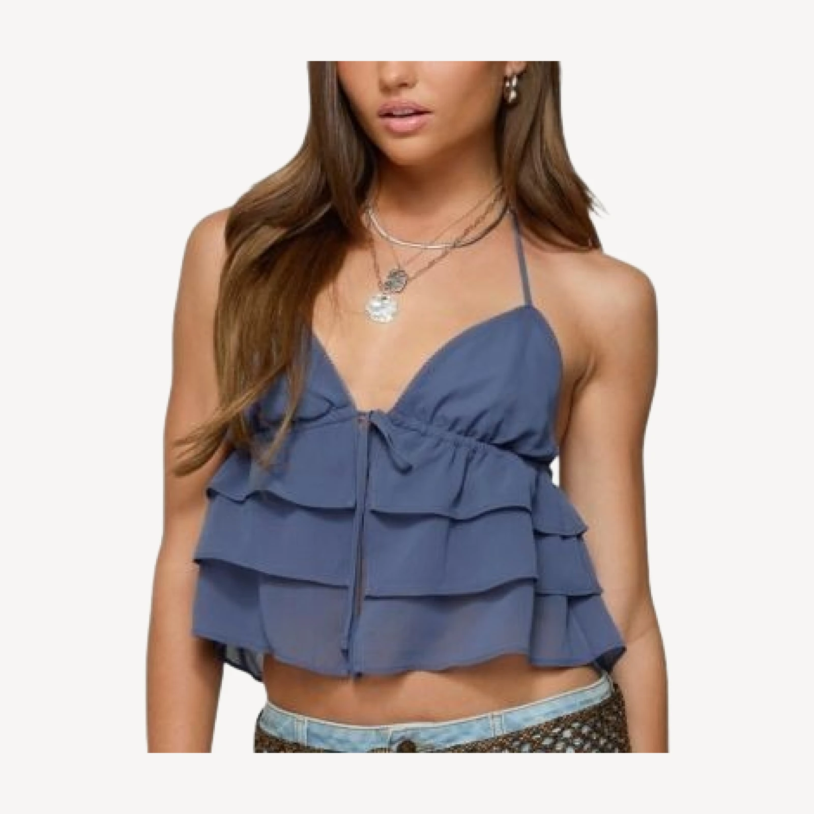 Edikted Zephi Split Front Ruffled Top
