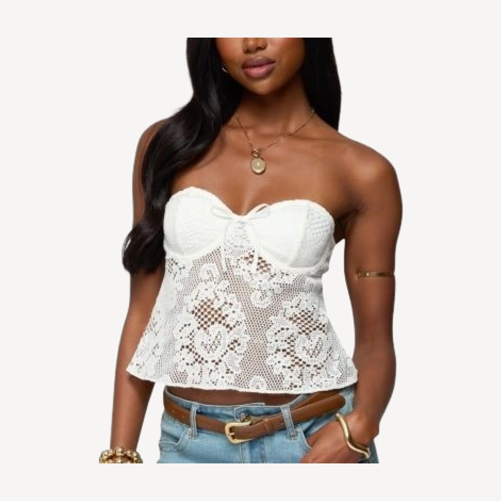 Edikted Sheer Crochet Strapless Cupped Top