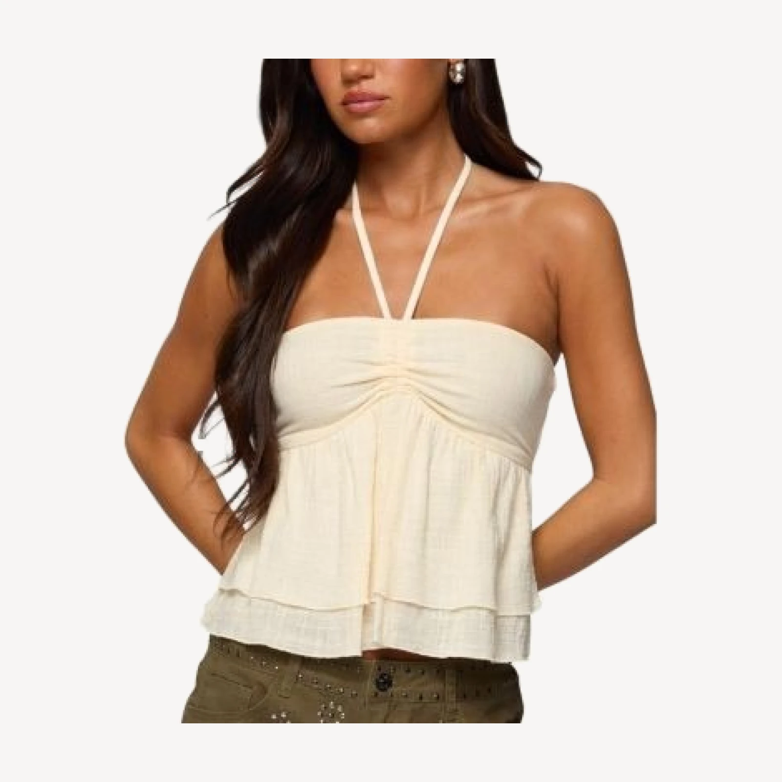 Edikted Layered Linen Look Babydoll Halter Top