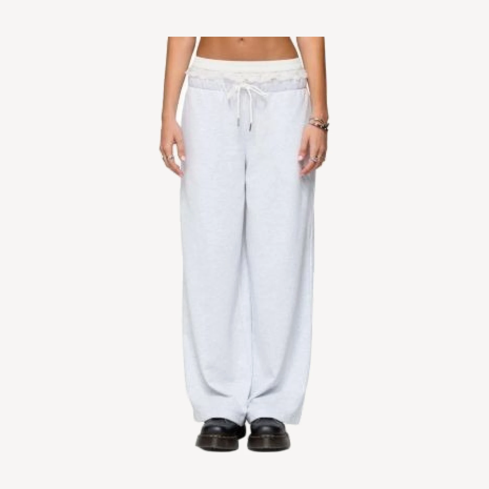 Edikted Tamia Peekaboo Ruffle Lace Sweatpants