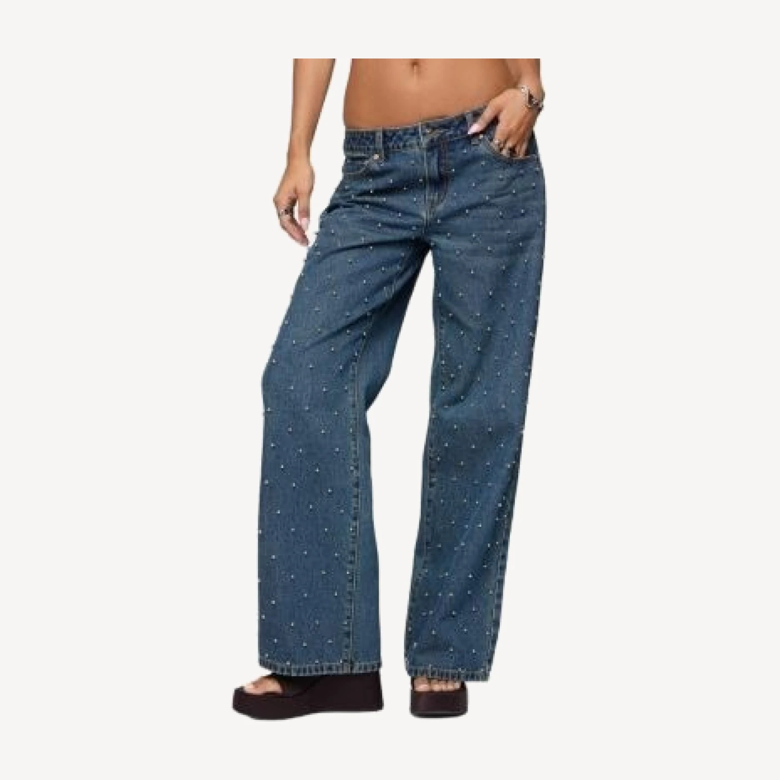 Edikted Esmay Studded Low Rise Blue-Washed Jeans