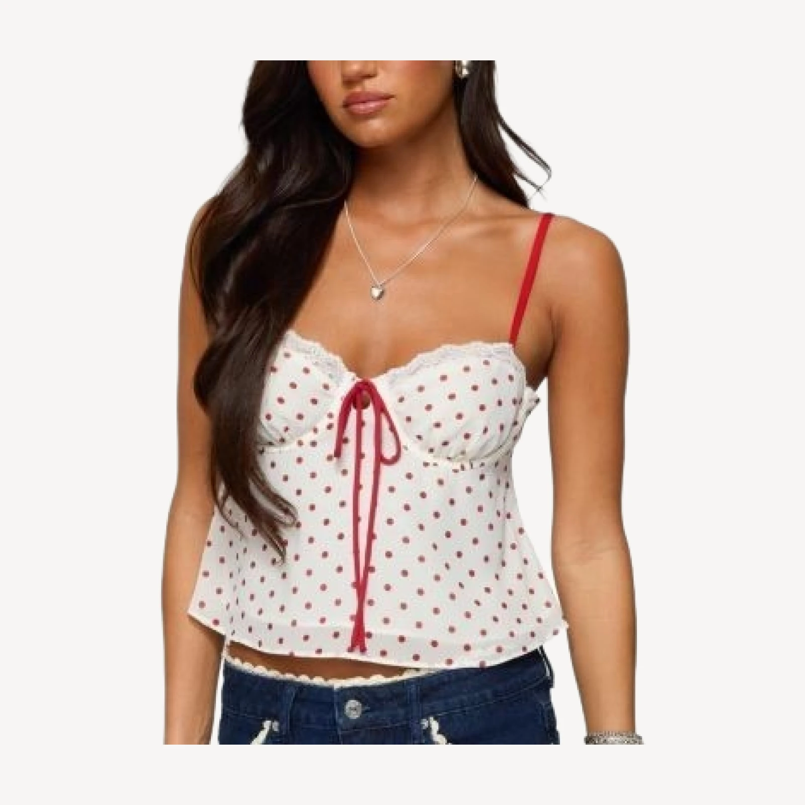 Edikted Contrast Polka Dot Cupped Chiffon Top