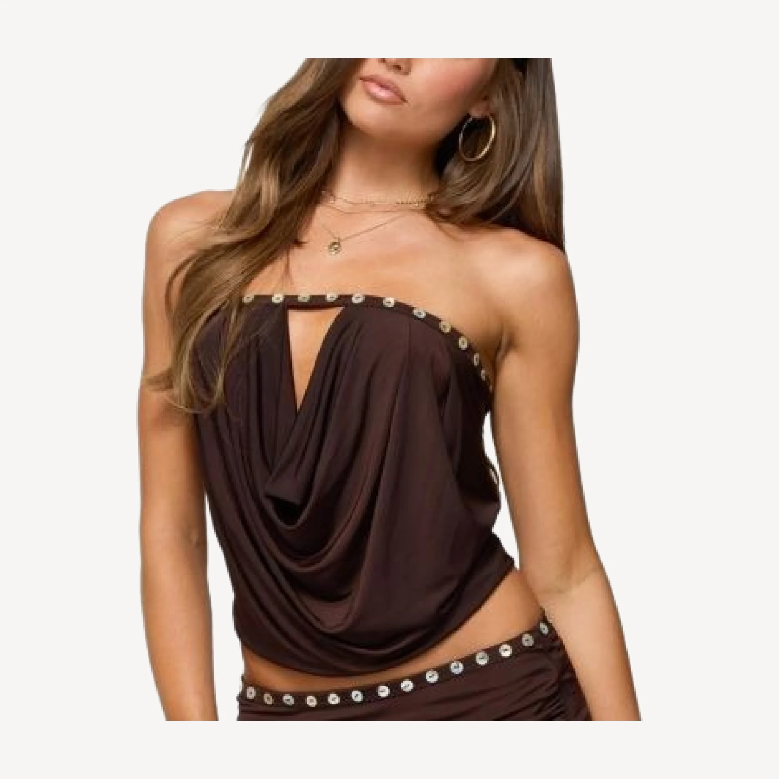 Edikted Giana Iridescent Strapless Cowl Neck Top