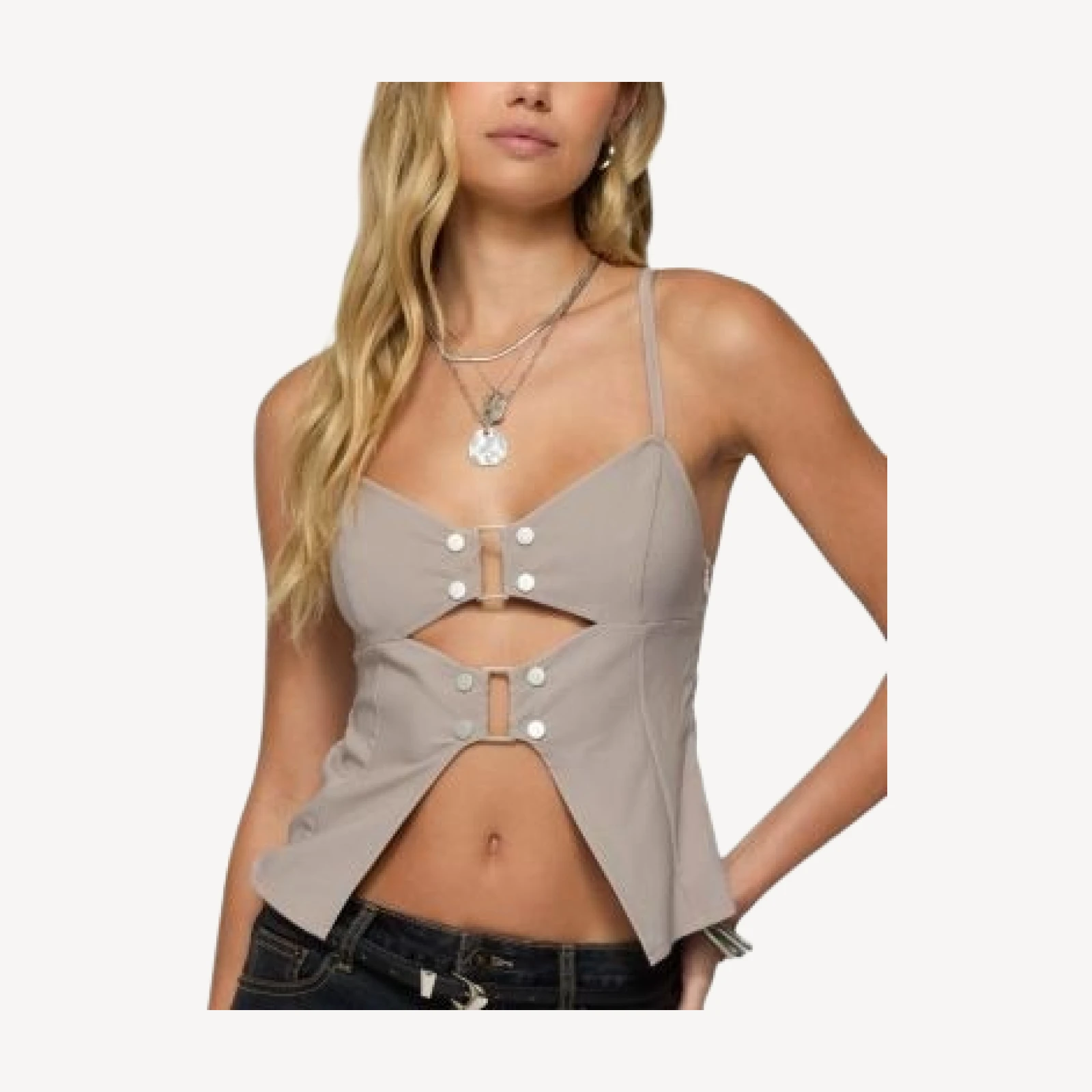 Edikted Shay Split Front Buckle Tank Top