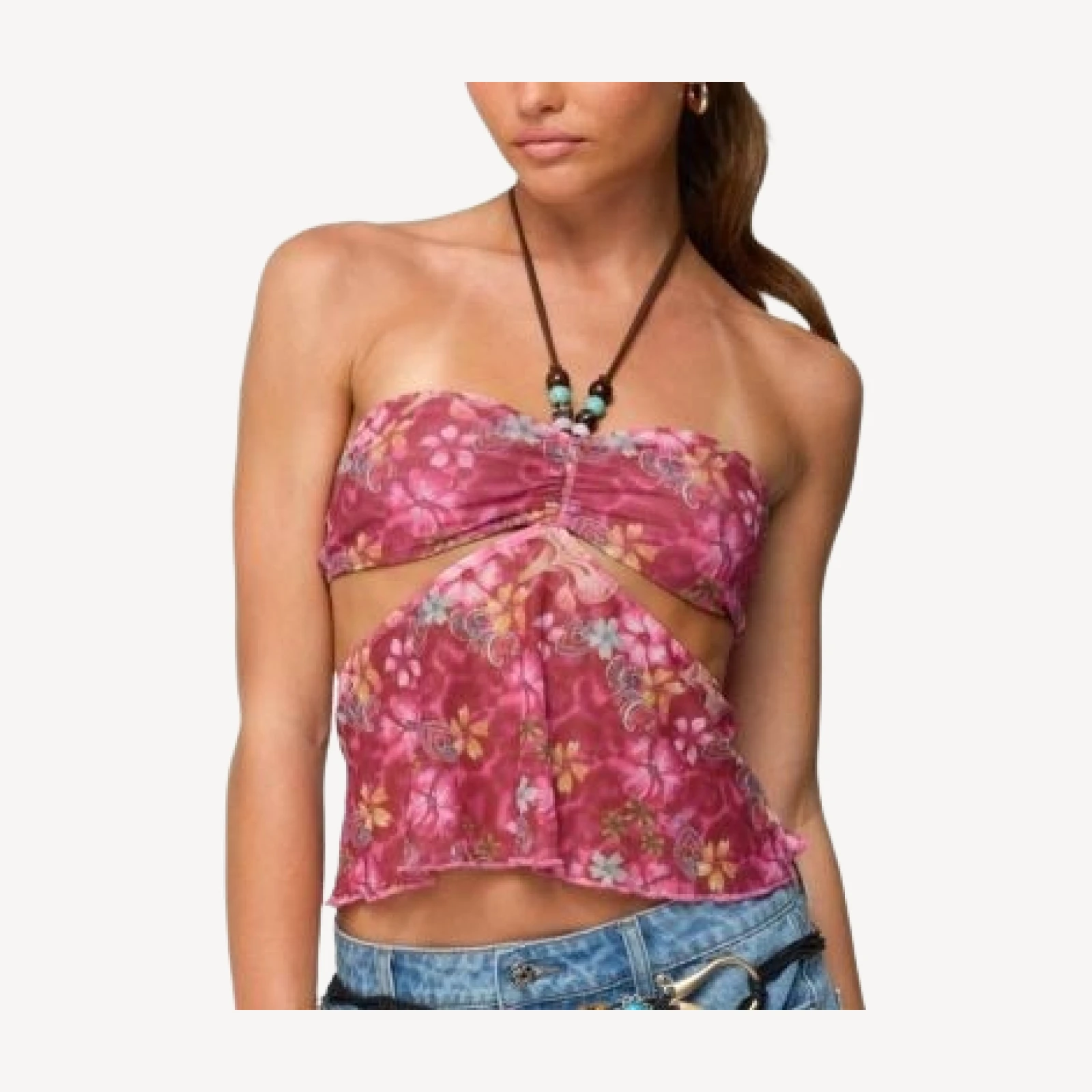 Edikted Solana Floral Cut Out Halter Top