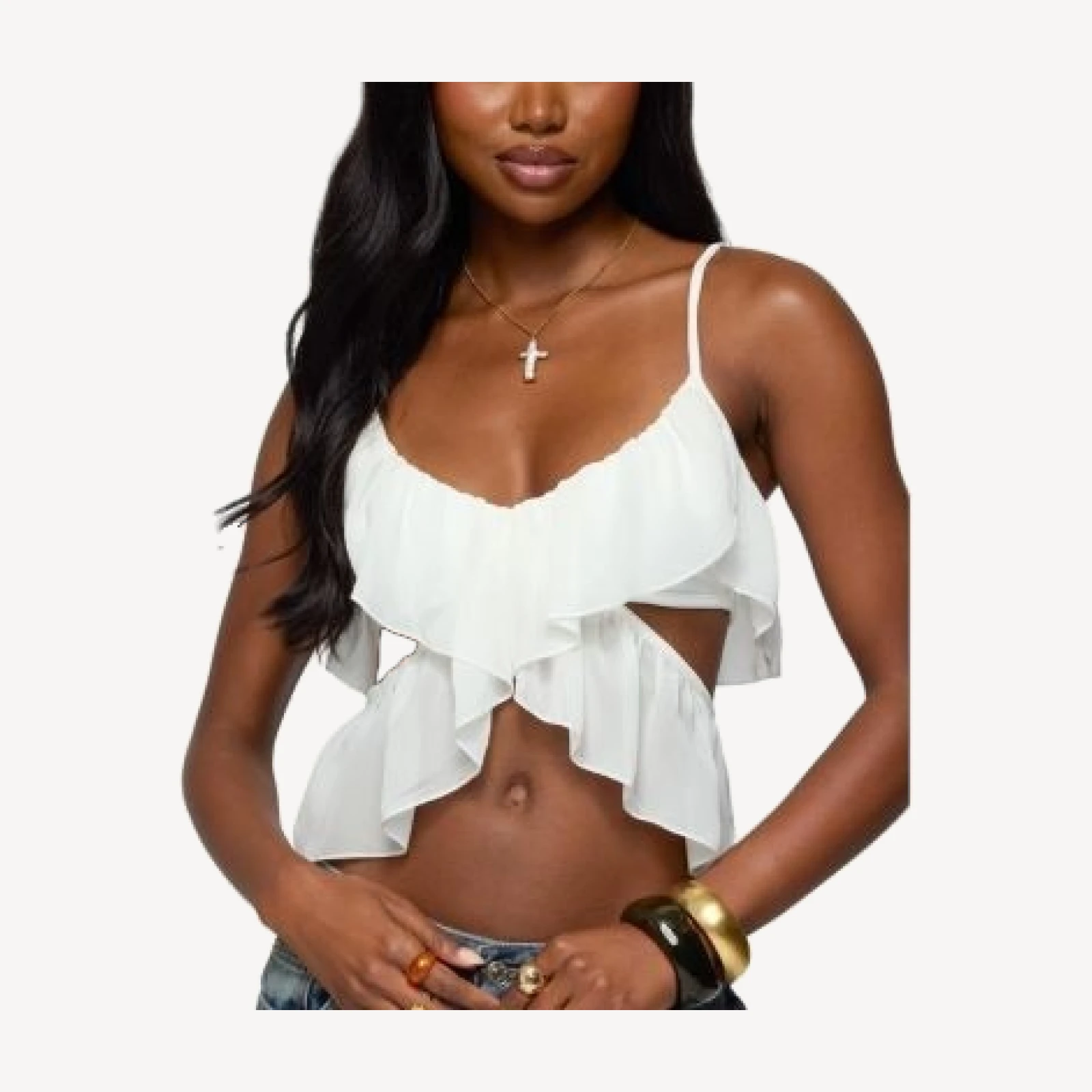 Edikted Sheer Chiffon Ruffled Cut Out Top