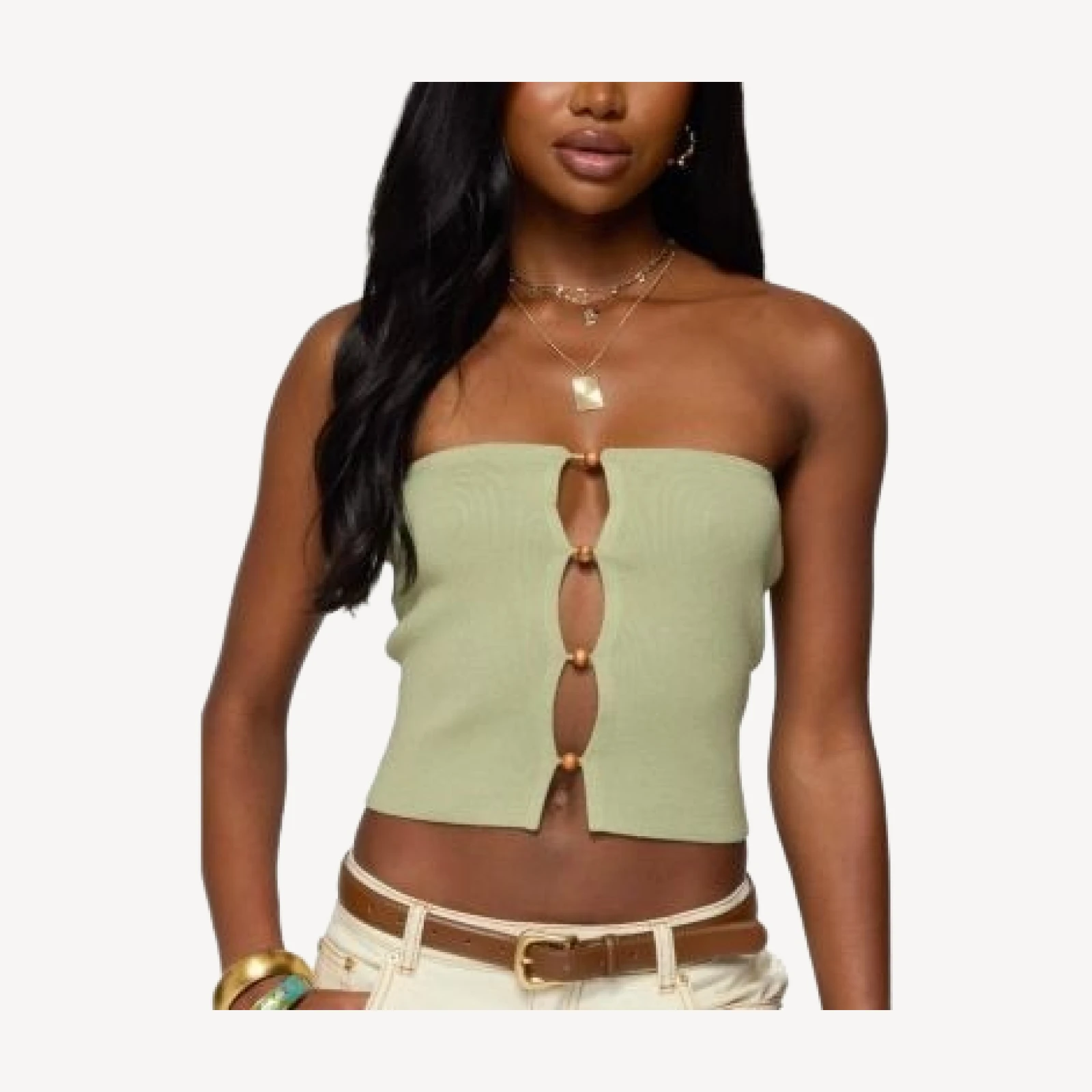 Edikted Bead Cut Out Strapless Knit Top
