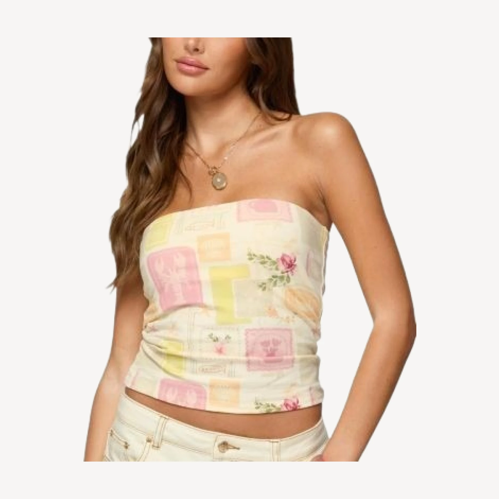 Edikted Cicilla Vintage Mixed Print Tube Top