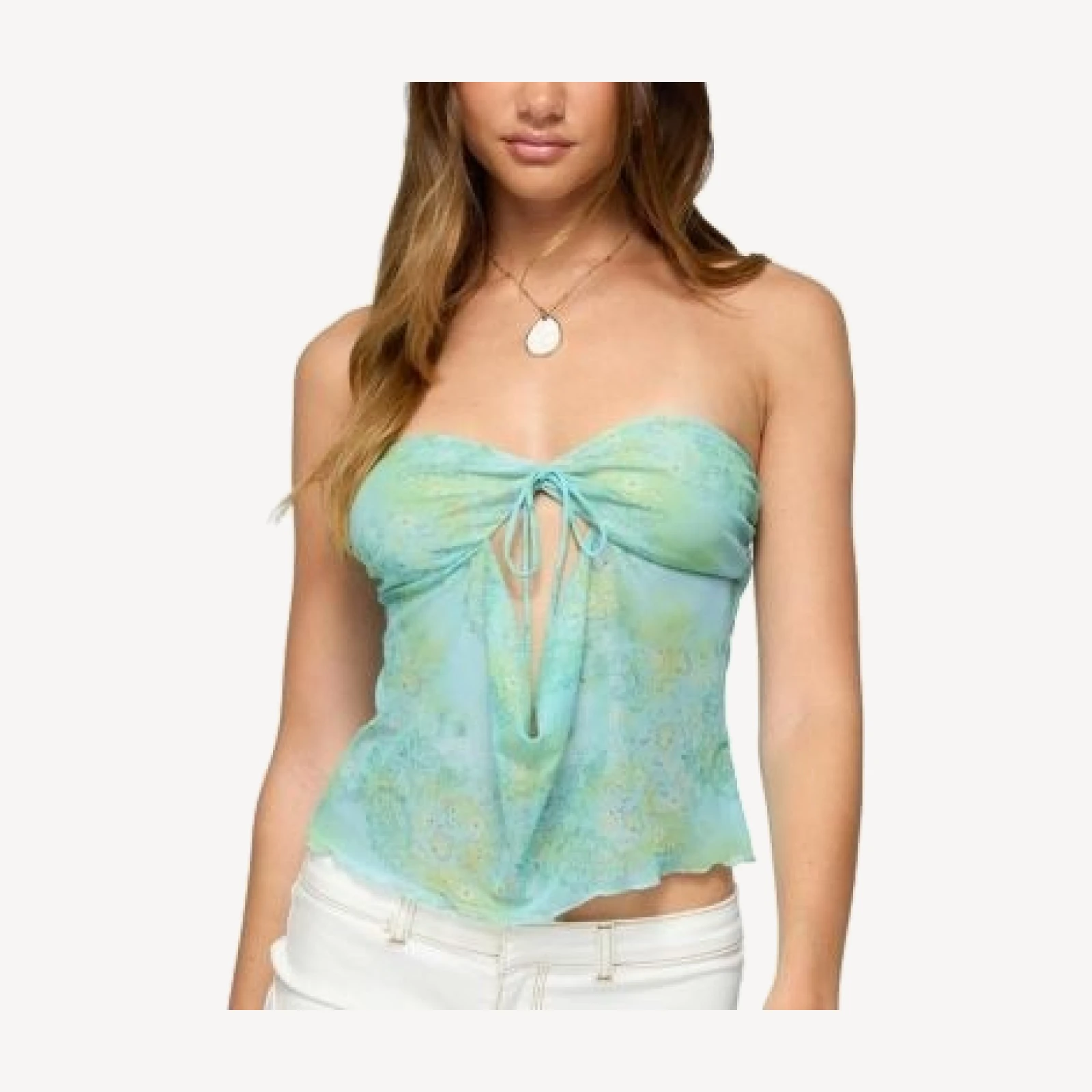 Edikted Printed Mesh Strapless Cut Out Top