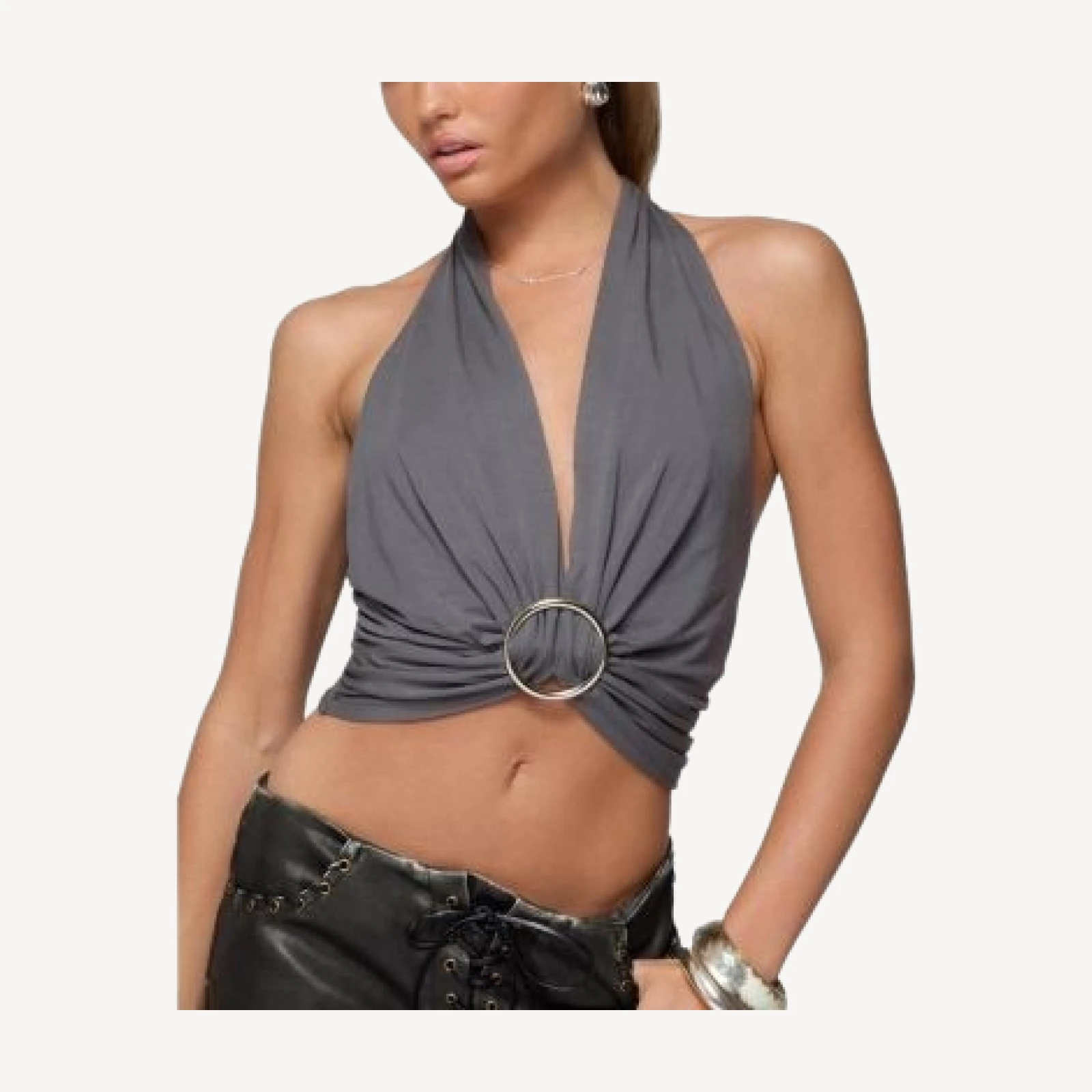 Edikted Nessie Metal Ring Backless Halter Top