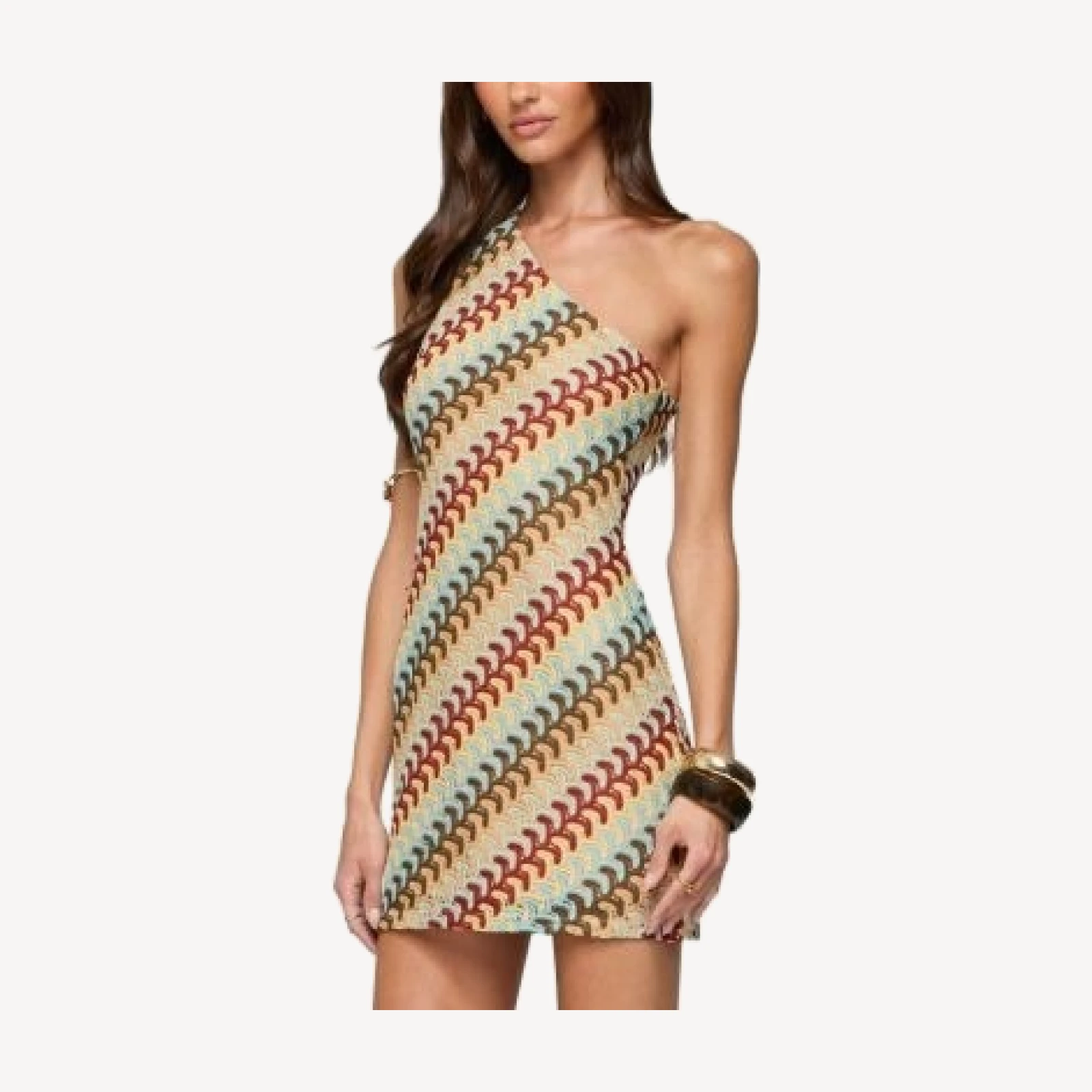 Edikted Agua Zigzag One Shoulder Mini Dress