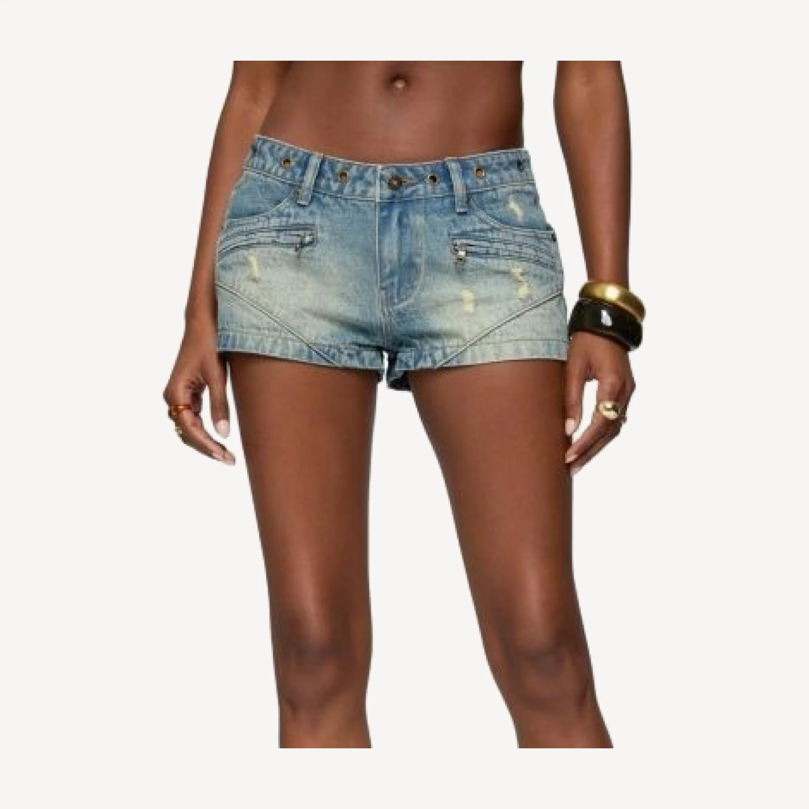 Edikted Tulie Grommet Distressed Denim Shorts