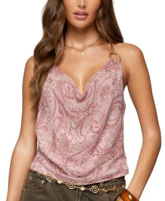 Edikted Printed Halter Chain Cowl Neck Top