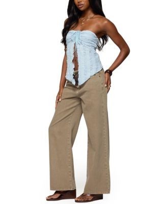 Edikted Textured Ruffle Split Front Strapless Top