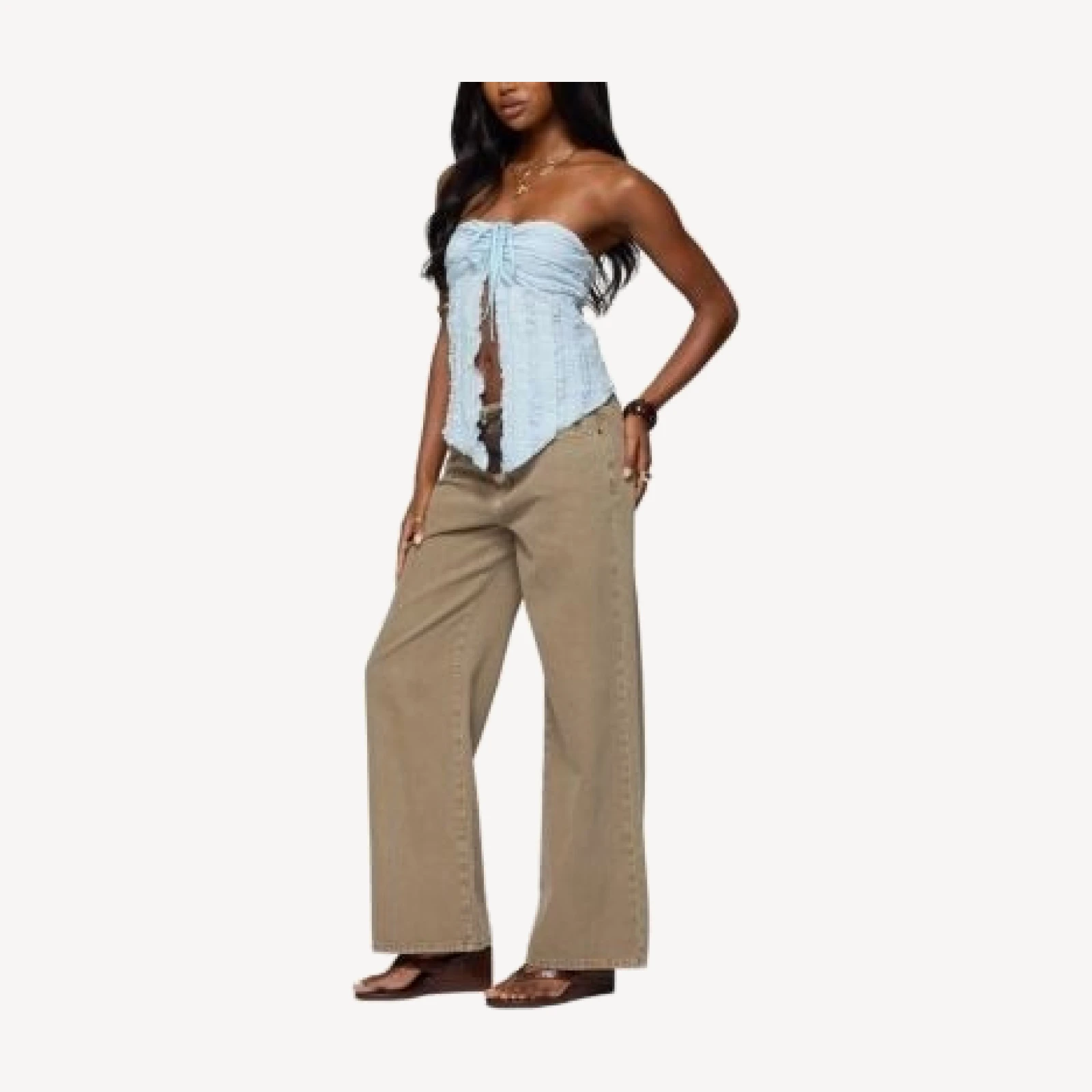 Edikted Textured Ruffle Split Front Strapless Top