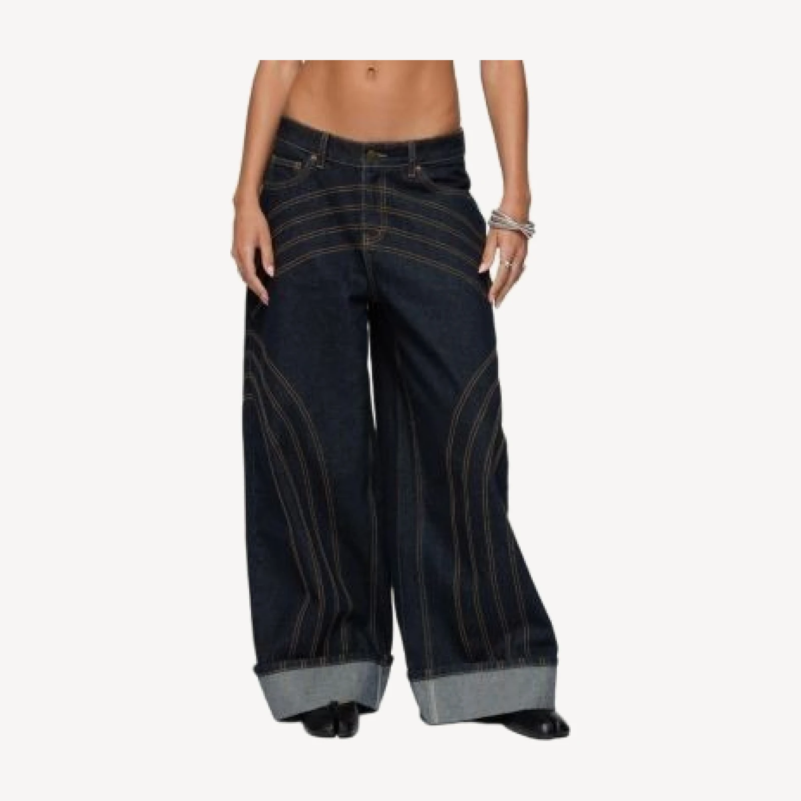 Edikted Cuffed Low Rise Wide Leg Jeans