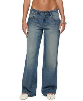 Edikted Ronny Curved Stitch Low Rise Blue-Washed Jeans