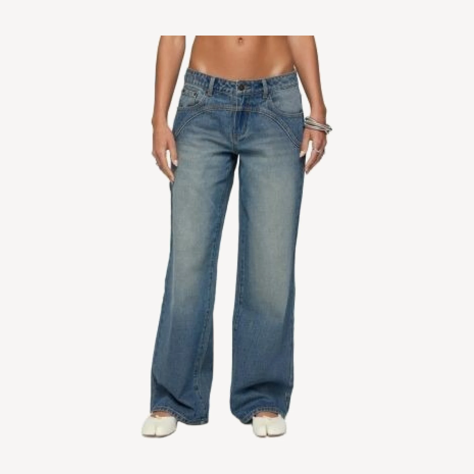 Edikted Ronny Curved Stitch Low Rise Blue-Washed Jeans