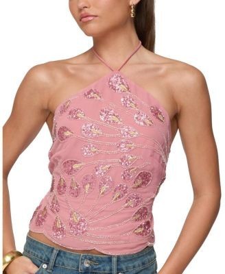 Edikted Embroidered Bead & Sequin Halter Top