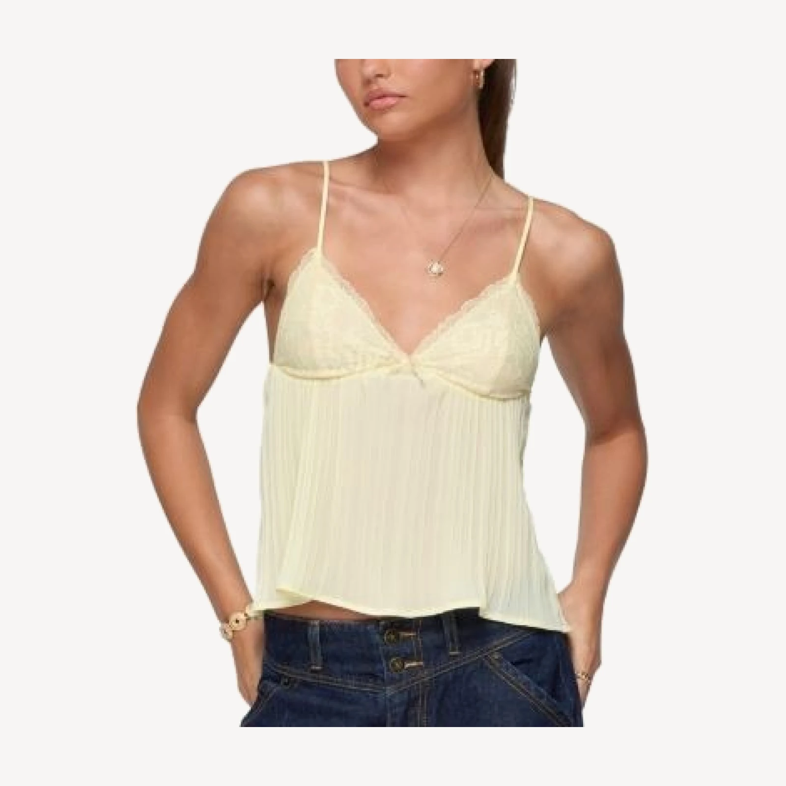 Edikted Rhian Lacey Pleated Babydoll Top