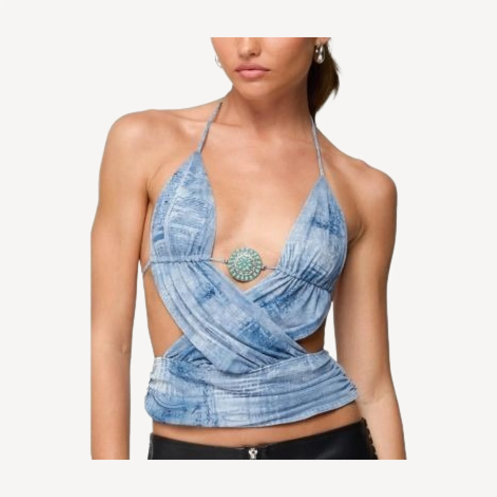 Edikted Crossover Backless Printed Mesh Top