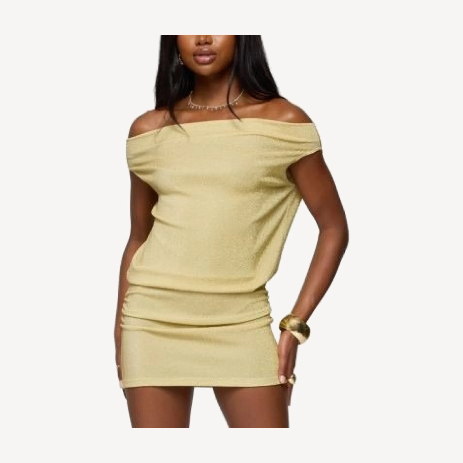 Edikted Eris Metallic Off Shoulder Mini Dress