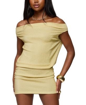 Edikted Eris Metallic Off Shoulder Mini Dress