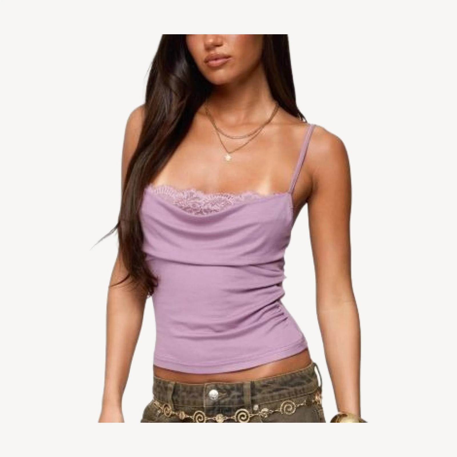 Edikted Bobbie Layered Lace Cowl Neck Top
