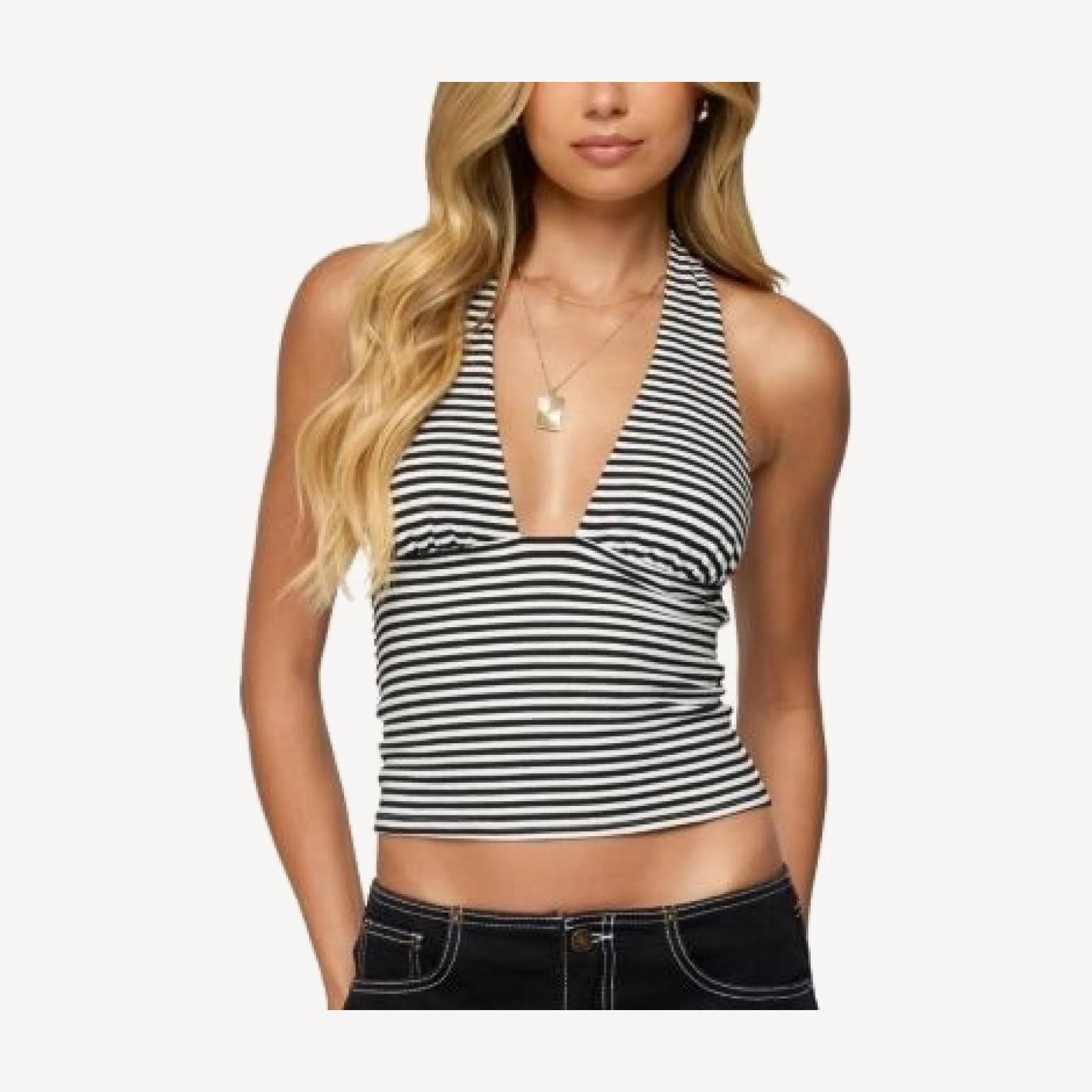 Edikted Sage Striped Halter Top