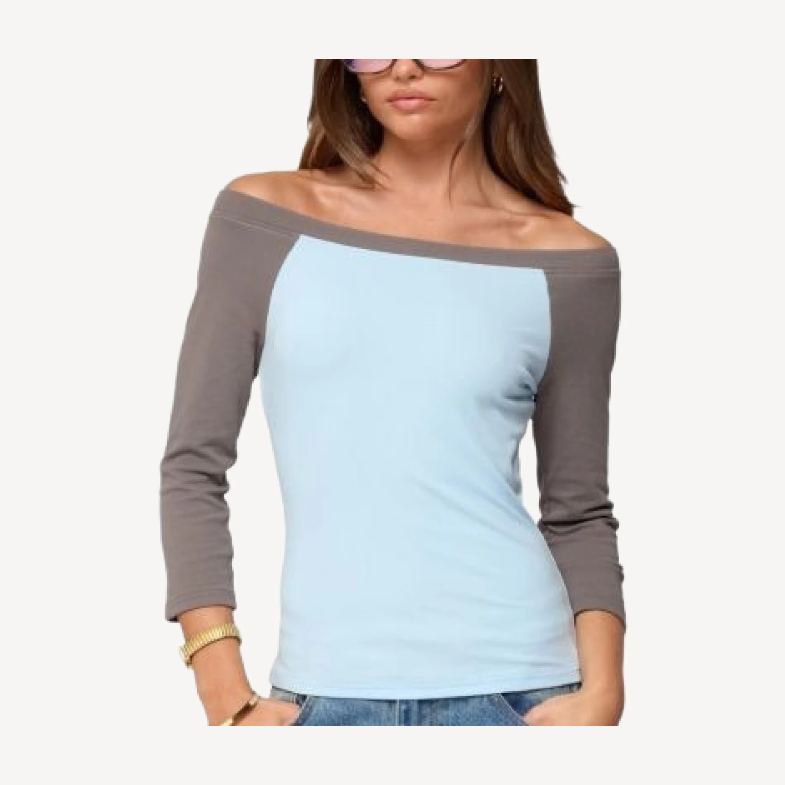 Edikted Keri Boat Neck Contrast Raglan Top
