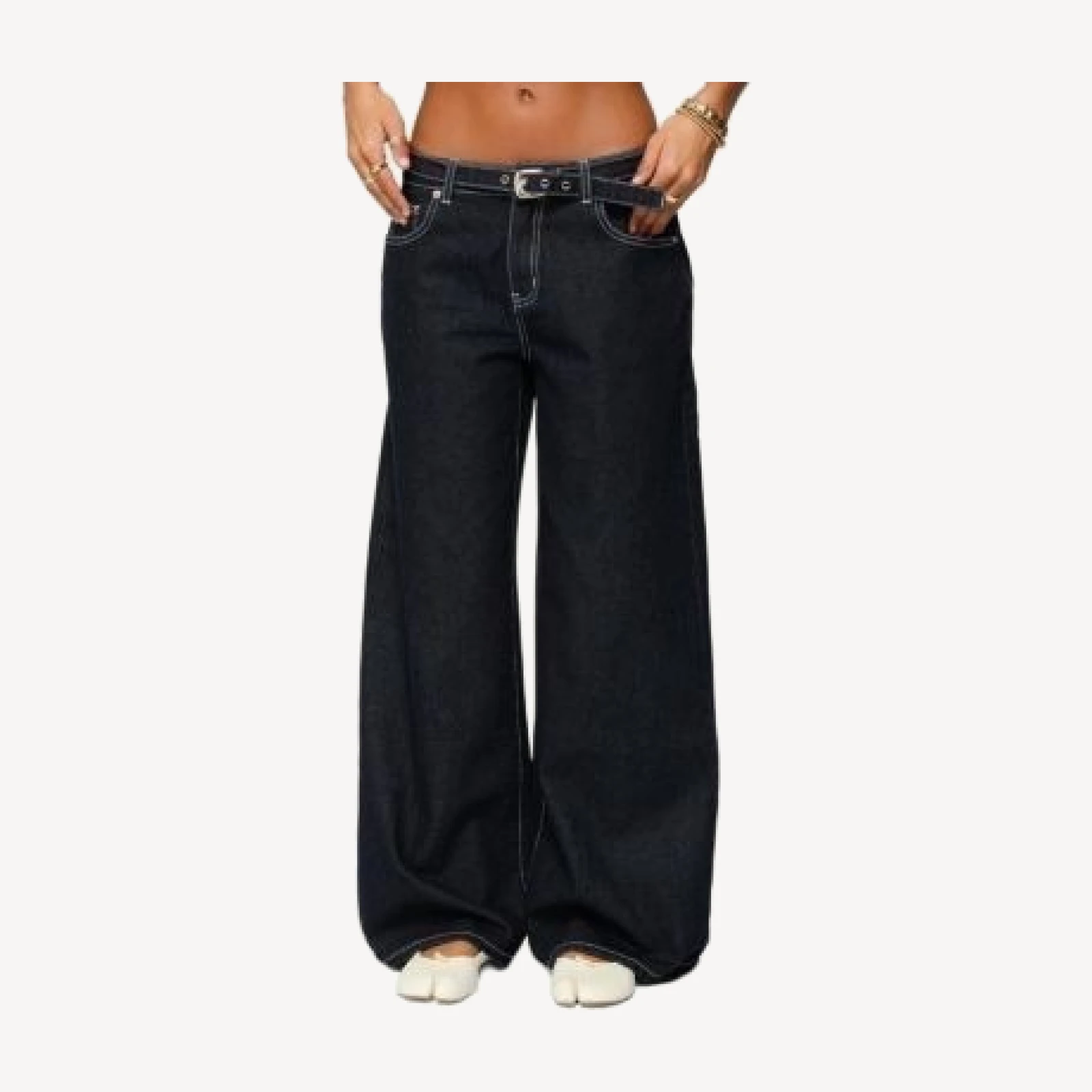 Edikted Karah Belt Low Rise Dark Rinse Wash Jeans
