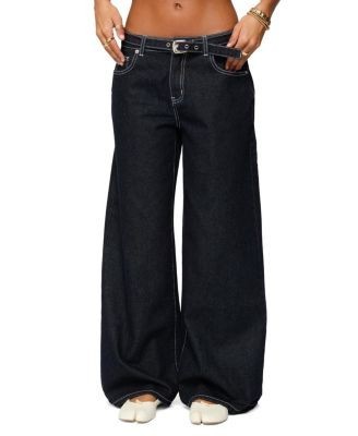Edikted Karah Belt Low Rise Dark Rinse Wash Jeans