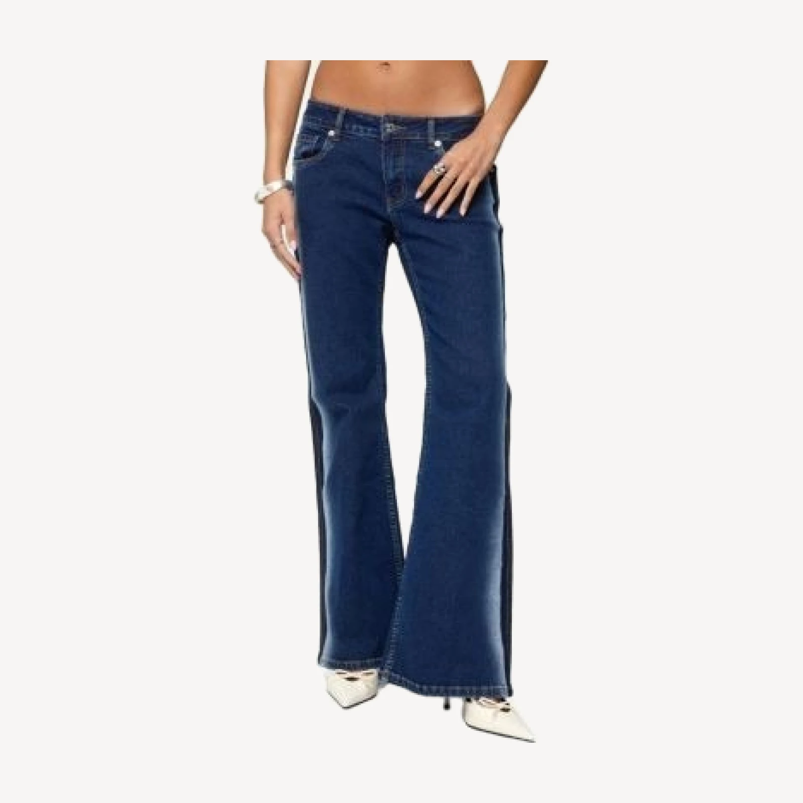 Edikted Airbrushed Low Rise Flared Dark Rinse Wash Jeans
