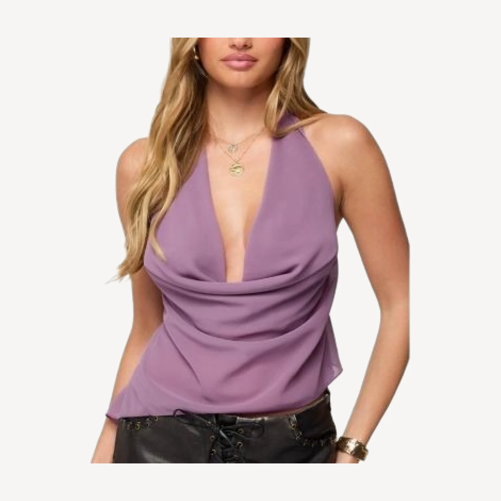 Edikted Asymmetric Backless Chiffon Halter Top